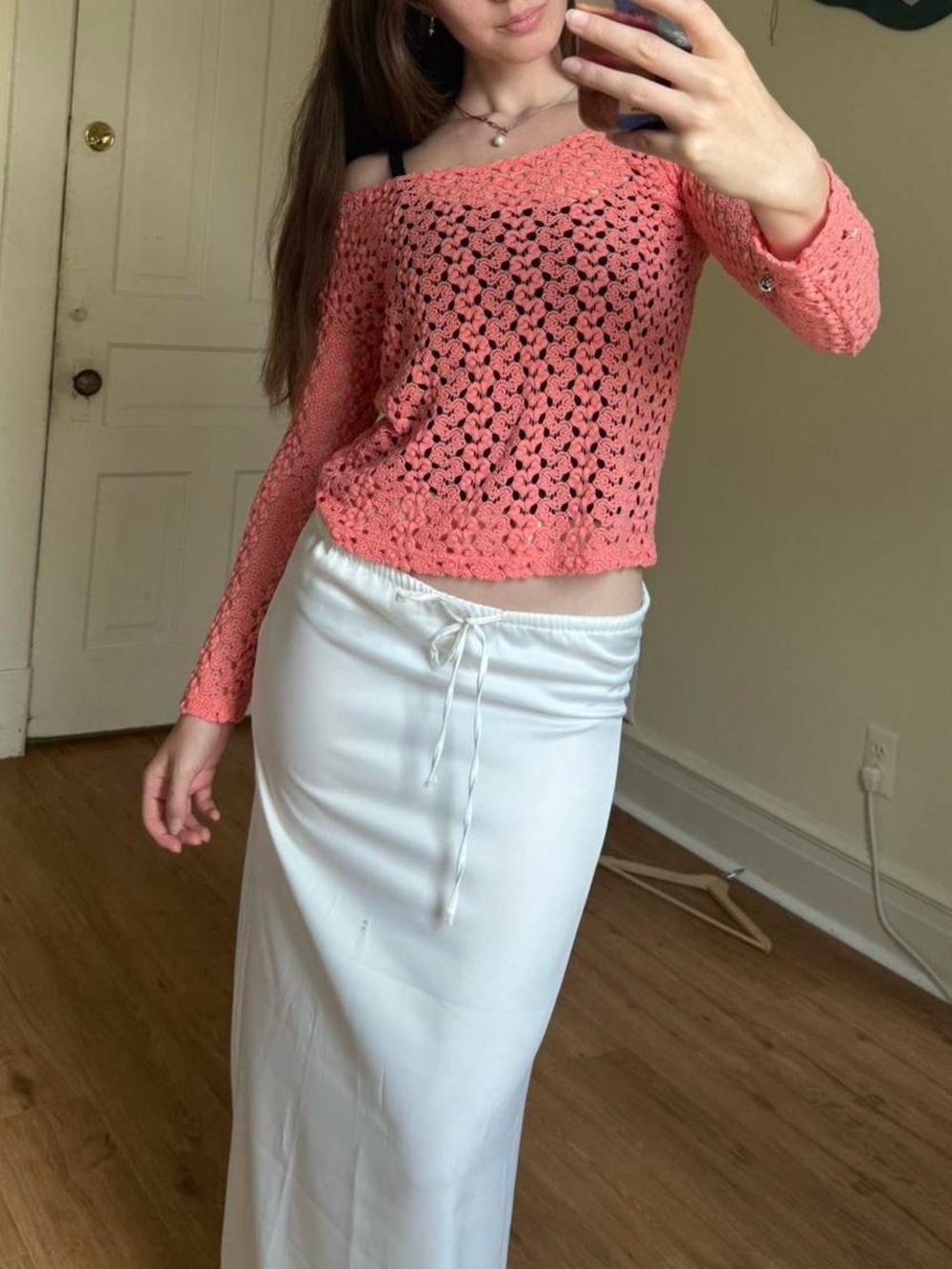 Black Poppy Coral Crochet Off-the-Shoulder Sweater